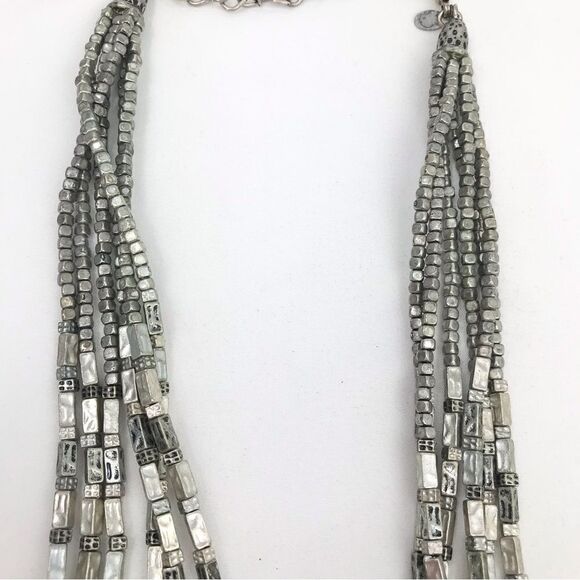 Chico’s Gunmetal Silver Tone Multi Strand Beaded Necklace - Picture 11 of 15